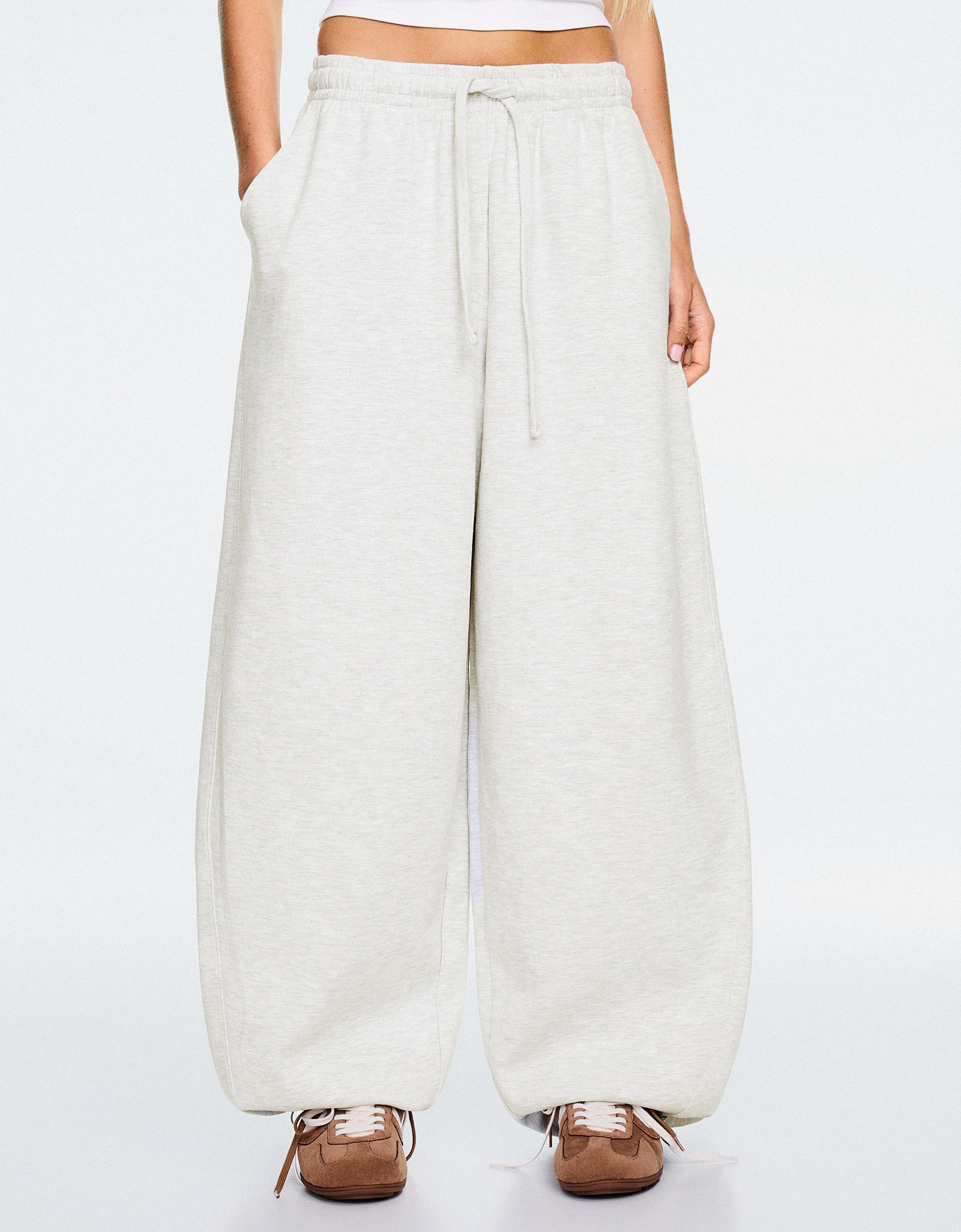 Barrel plush trousers with stoppers — Grey