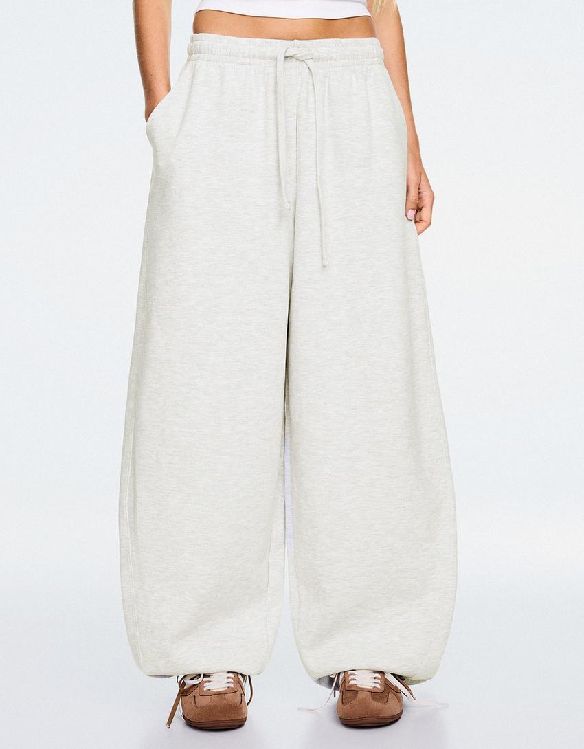 Barrel plush trousers with stoppers-Grey