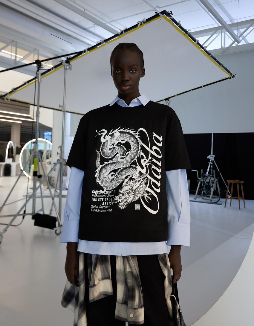 Maglietta a maniche corte drago filtro digitale-Nero