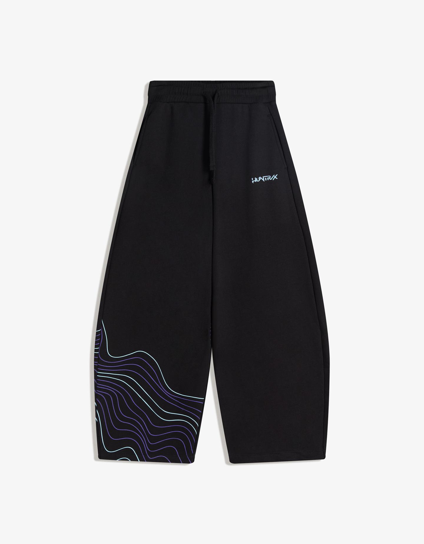 Bershka spodnie kpop demon hunters huntr/x z dzianiny dresowej o kroju barrel z nadrukiem czarny