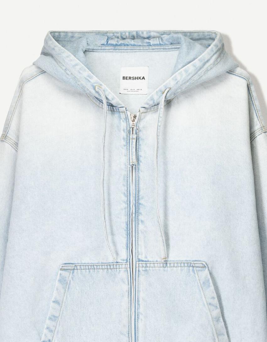 Hooded denim jacket-Light blue-2