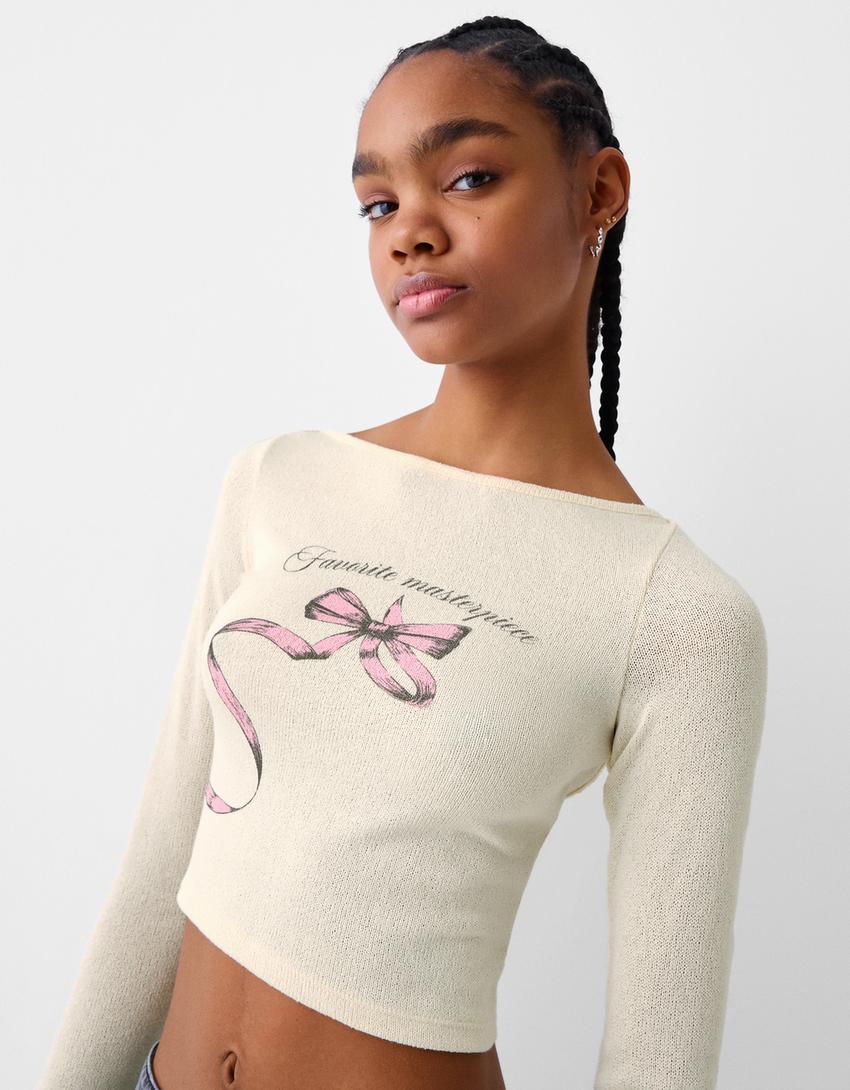 Pull manches longues imprimé-Écru-5