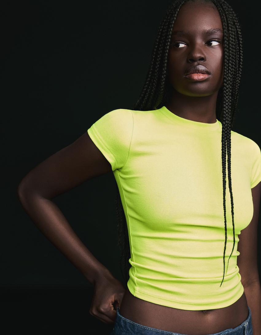 Tricou mânecă scurtă guler rotund-Verde lime