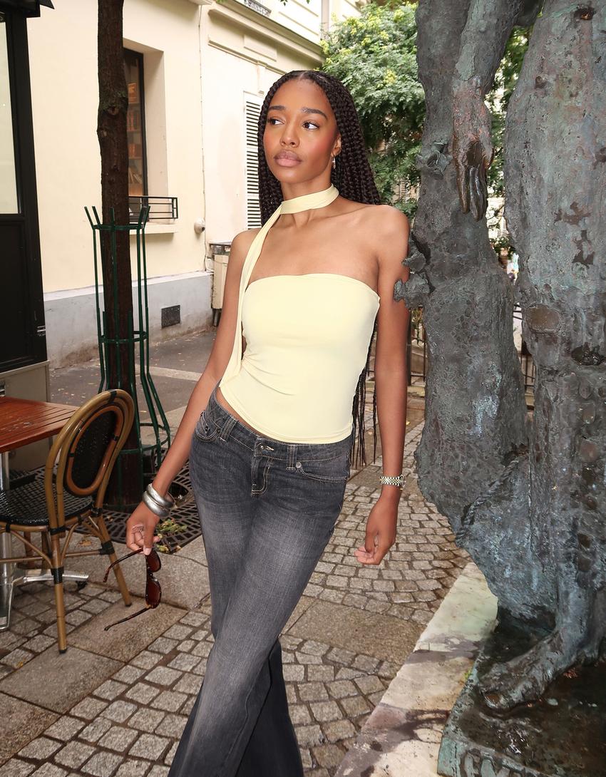 Scarf-style bandeau top-Yellow-1