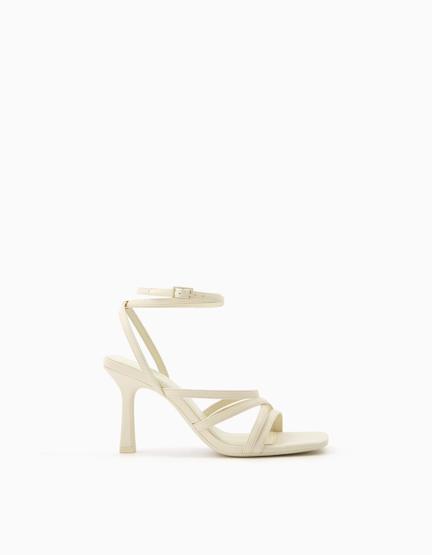 Sandales talon brides boucle de cheville-Écru-5