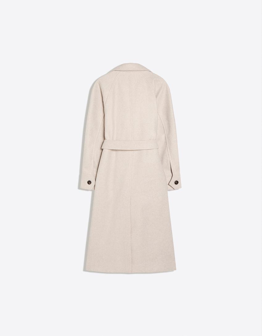 Cappotto lungo soft con cintura-Beige