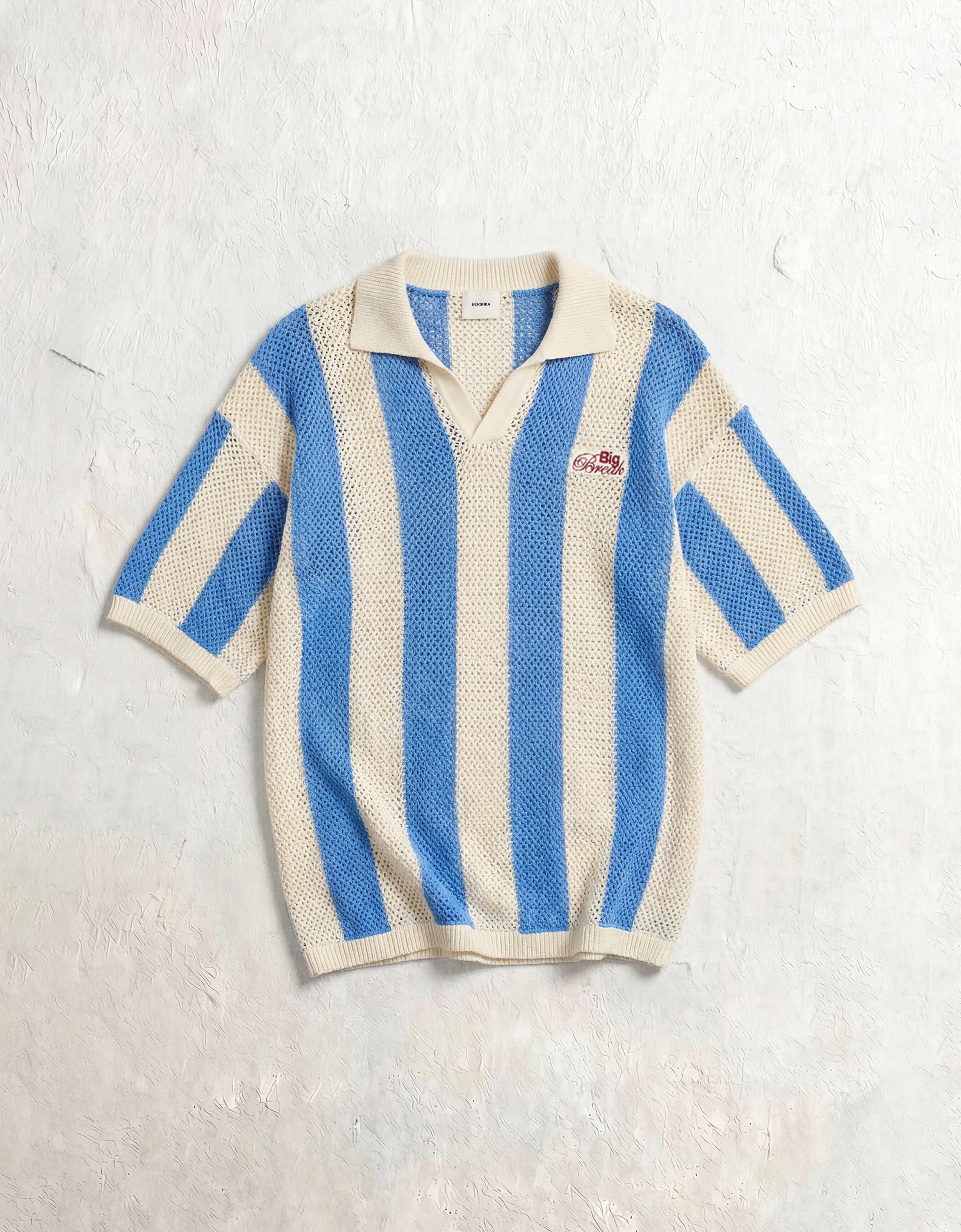 Short sleeve mesh stripe polo — Light blue