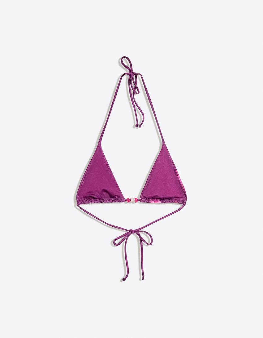 Satin triangle bikini top-Violet