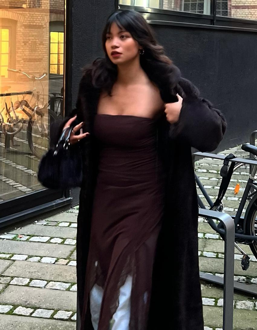 Asymmetrisches Bandeau-Midikleid aus Tüllspitze-Bordeaux