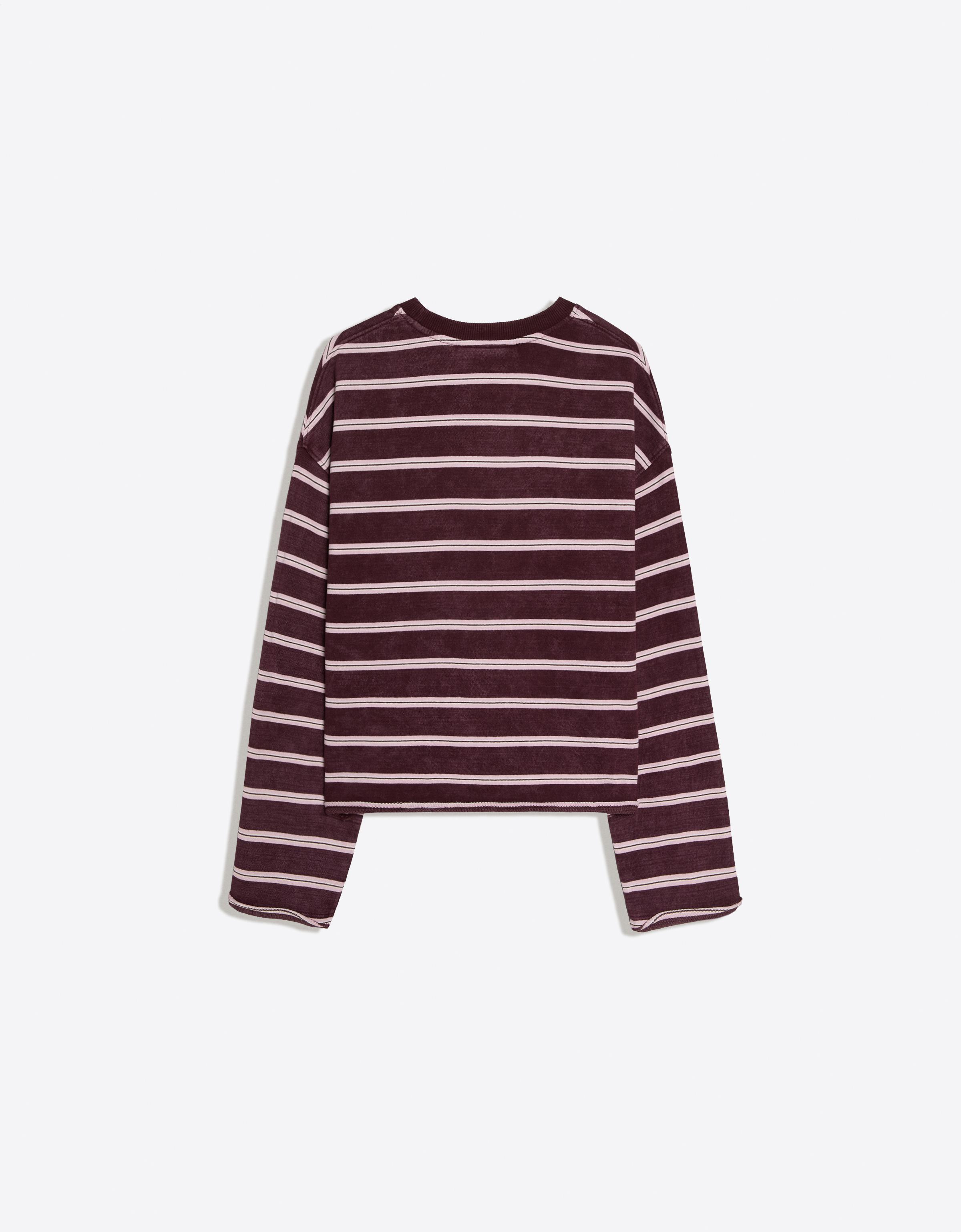 Striped round neck sweatshirt — Burgundy