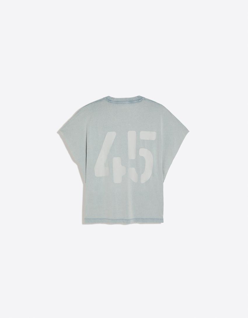 Oversize worker print T-shirt-Light blue
