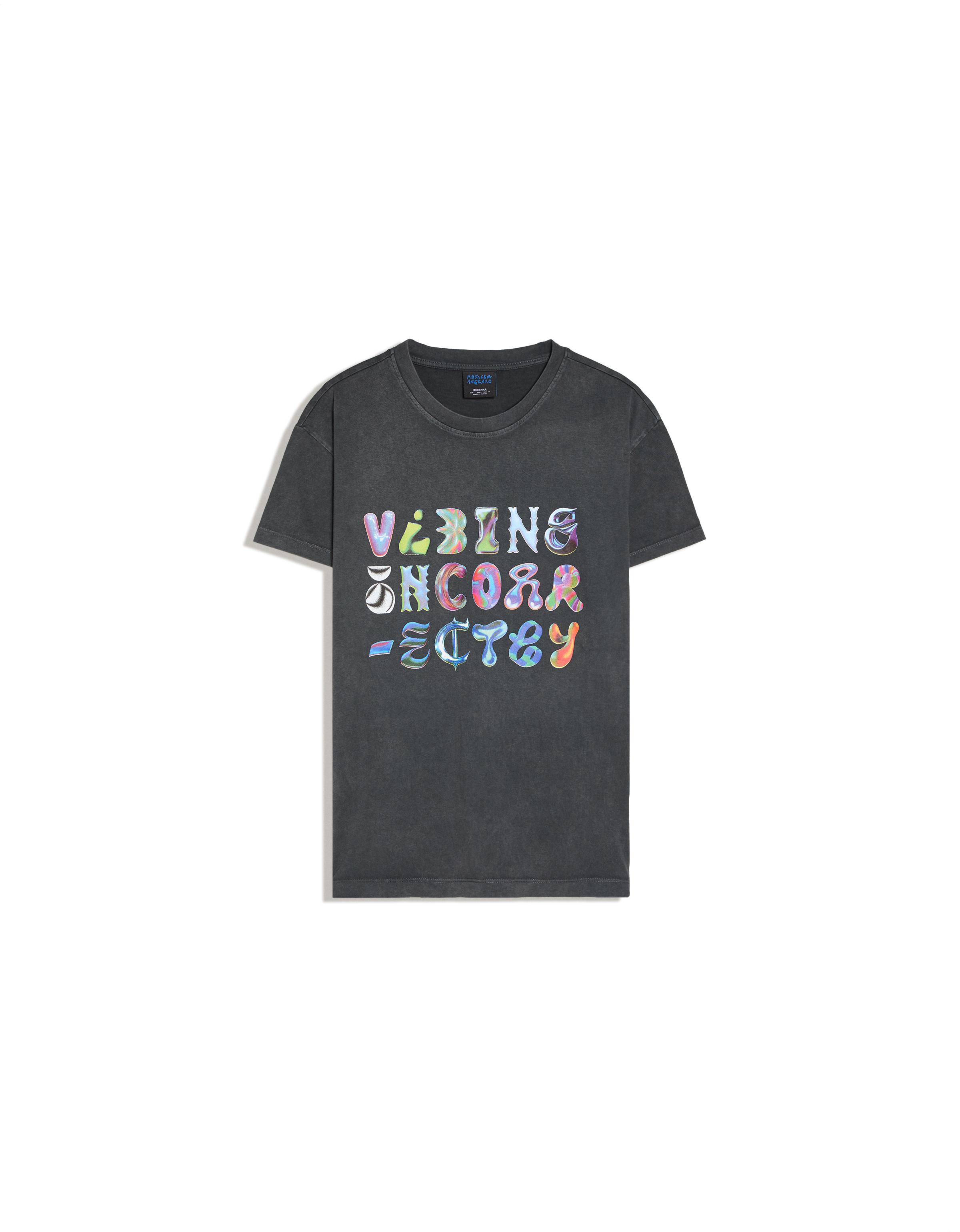 Short sleeve RAFAELA MASCARO print T-shirt — Black