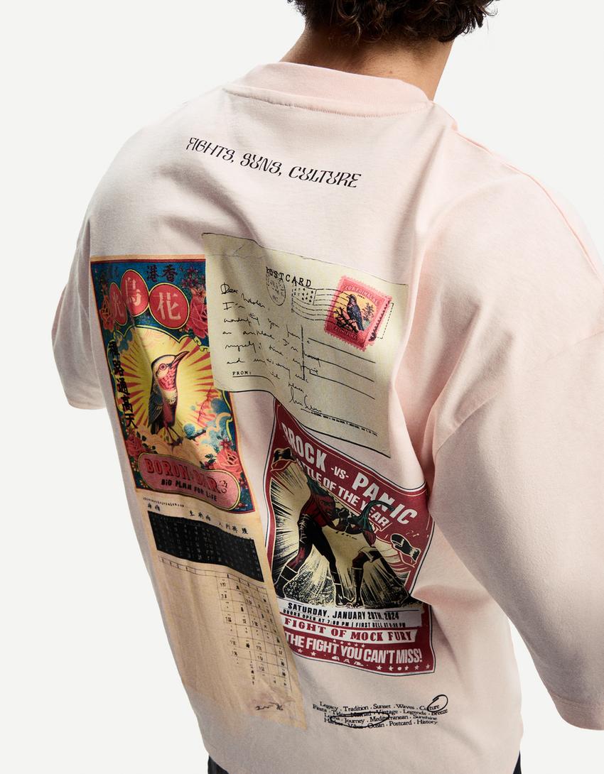 Printed short sleeve oversize T-shirt-Pink