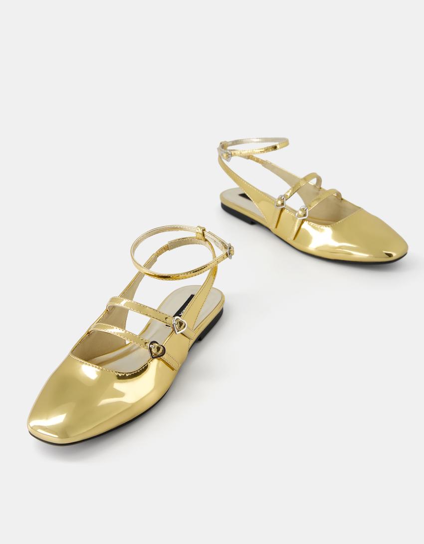 Ballerines type Mary Jane boucles-Or-4