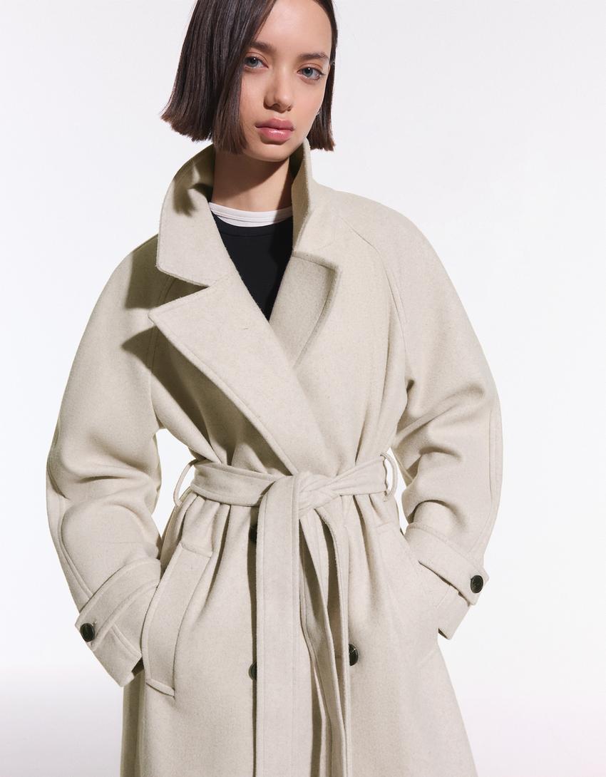 Abrigo trench soft cinturón-Arena