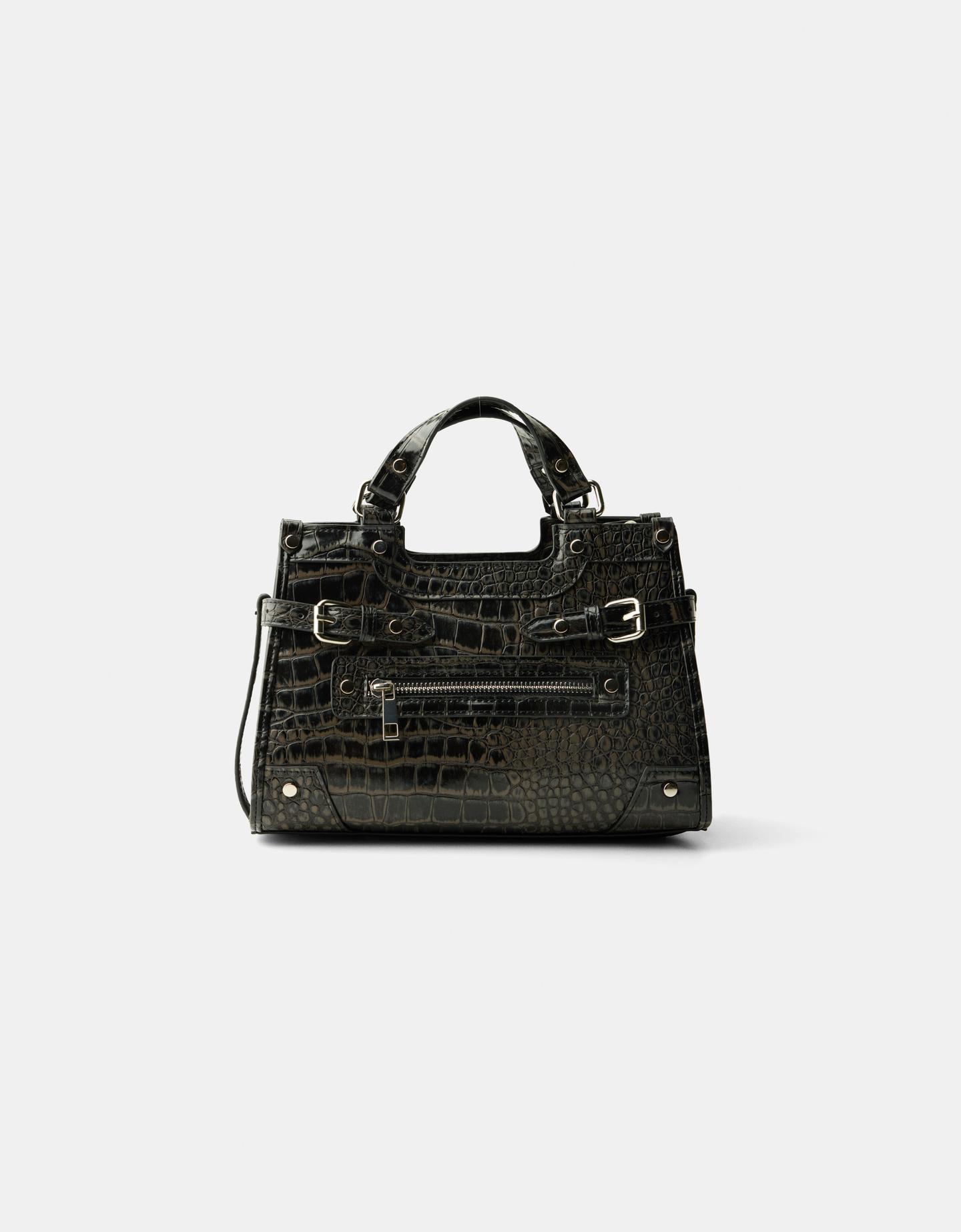 Bershka Bolso Mini Tote Efecto Piel Mujer Negro