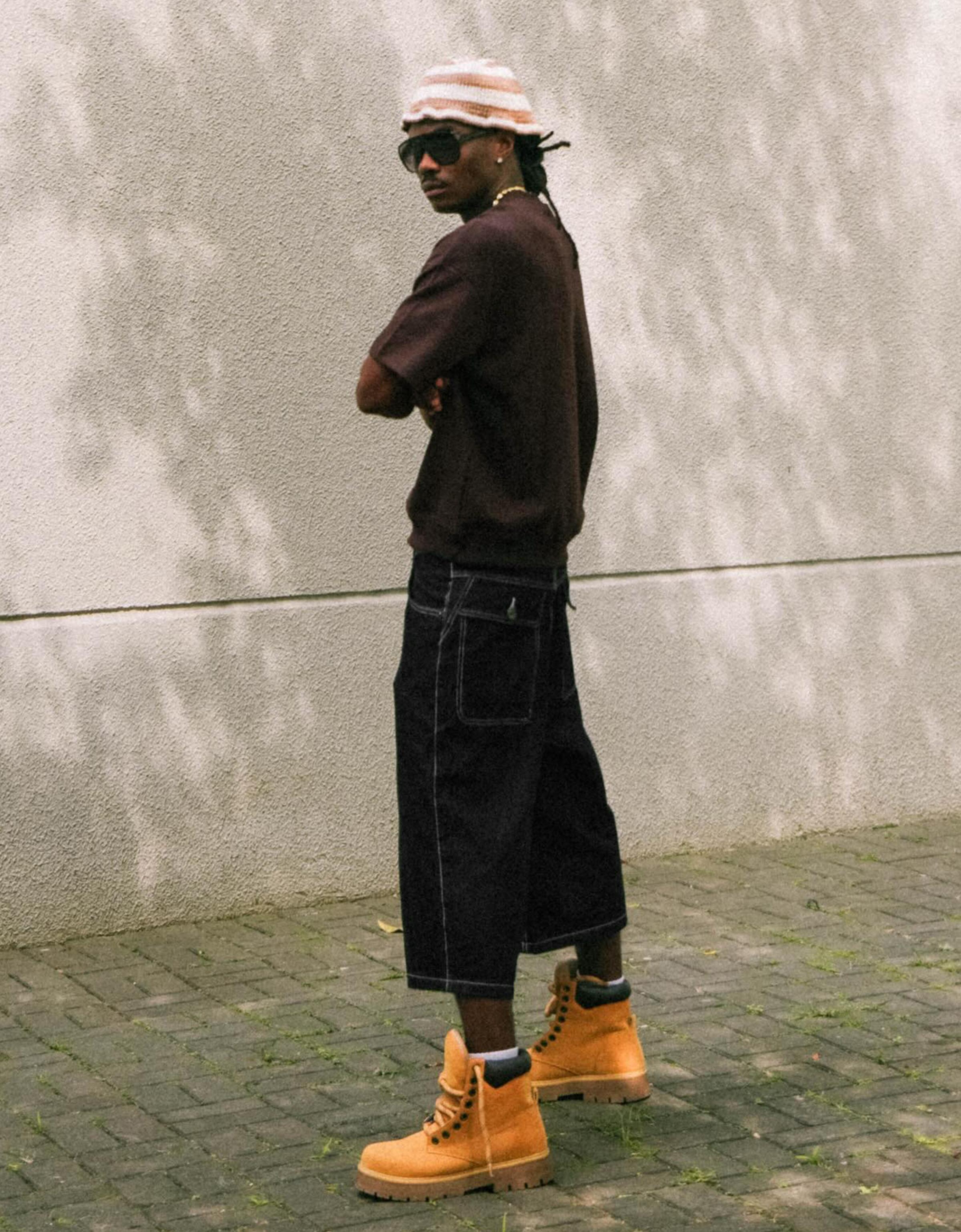 Super baggy denim Bermuda shorts — Black