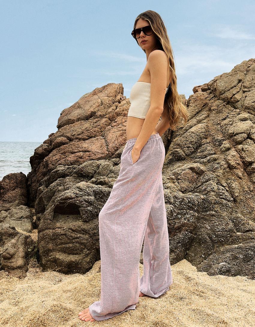 Striped rustic trousers-Burgundy