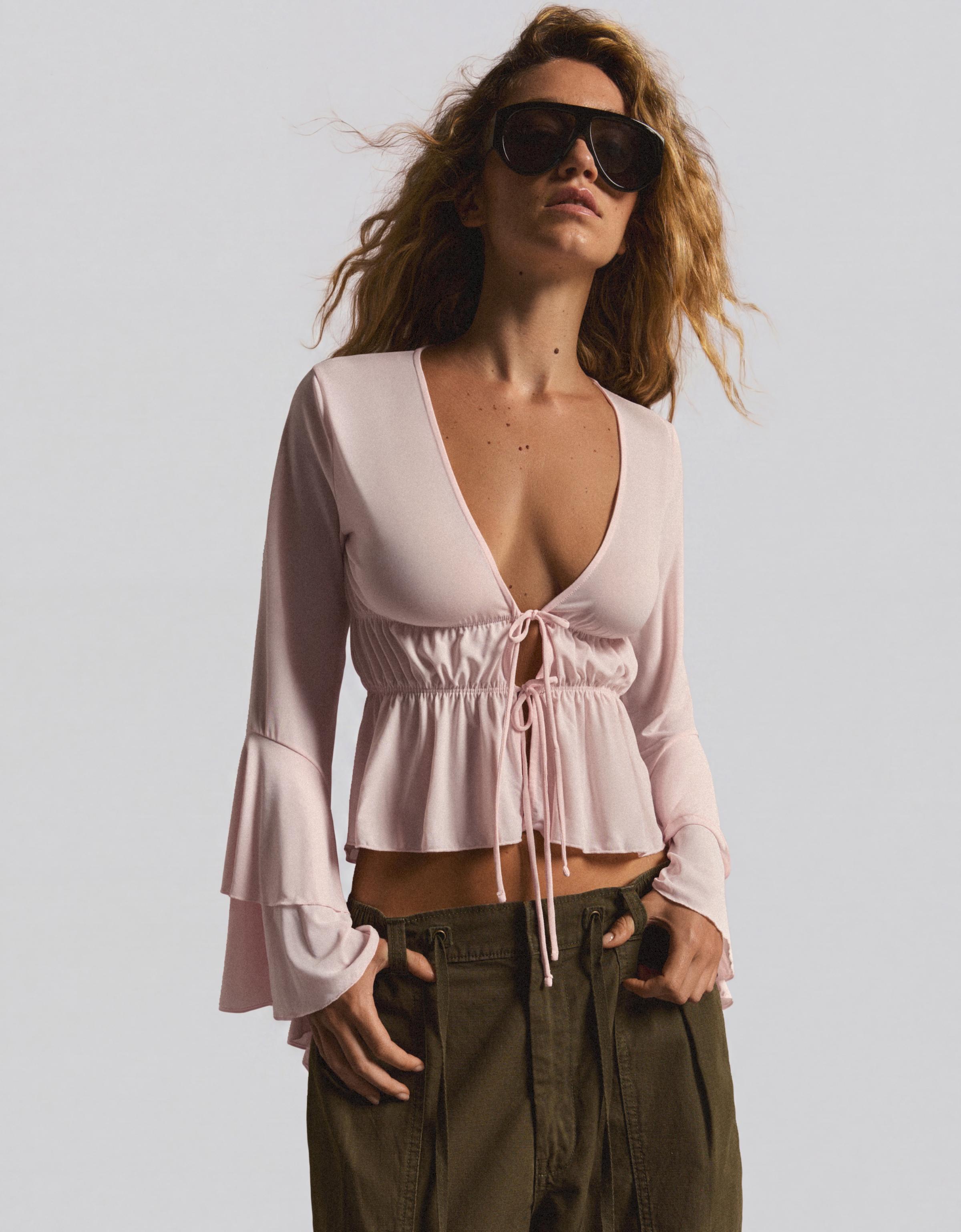 Flowy frilled T-shirt — Pink