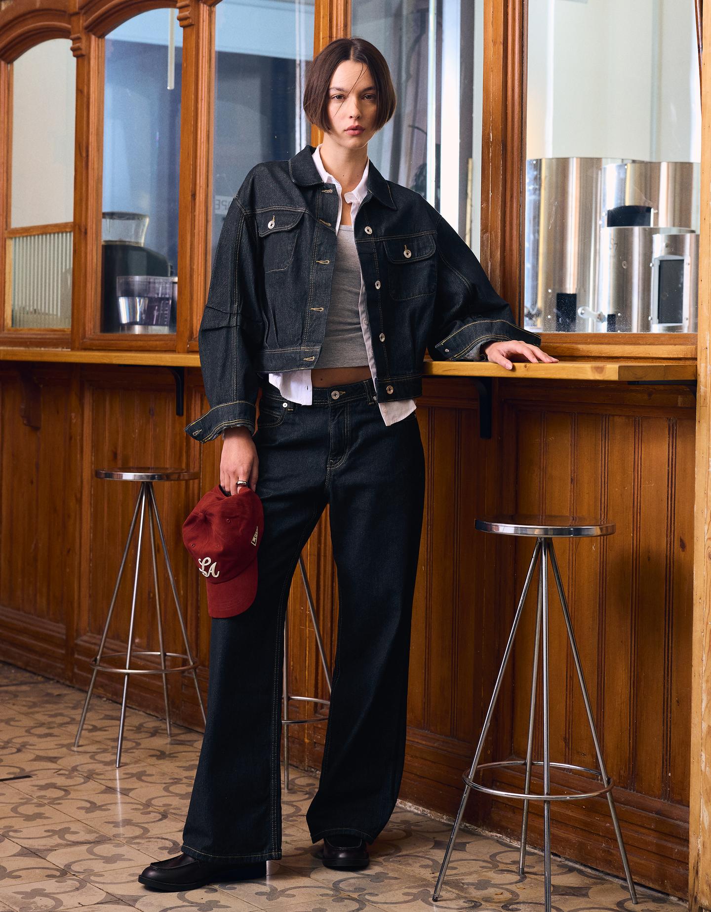 Bershka Jeans Baggy Fit Vita Media Donna 38 (Eu 34) Marino