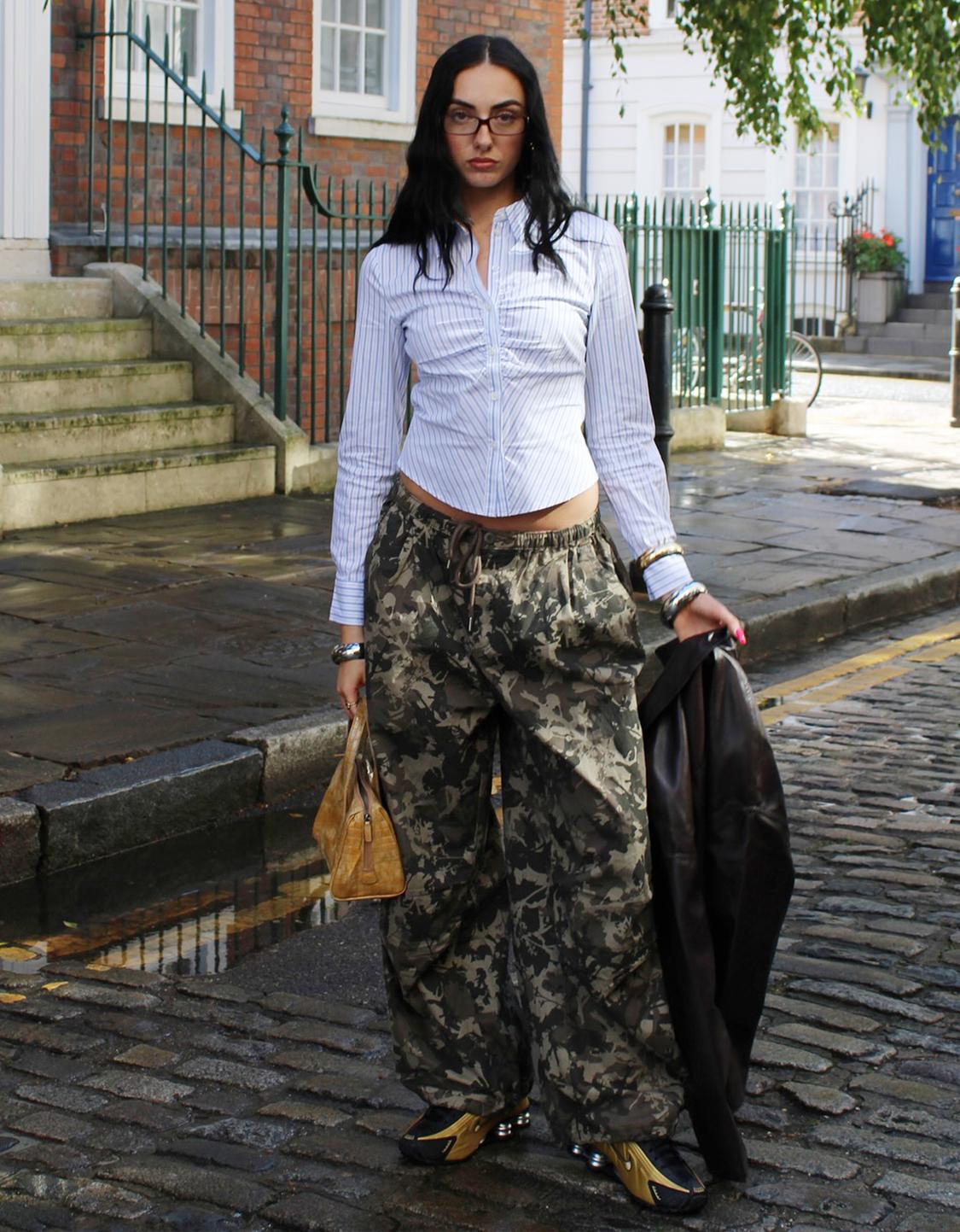 Printed parachute cargo trousers
