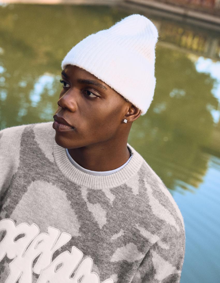 Pull brodé à imprimé-Gris