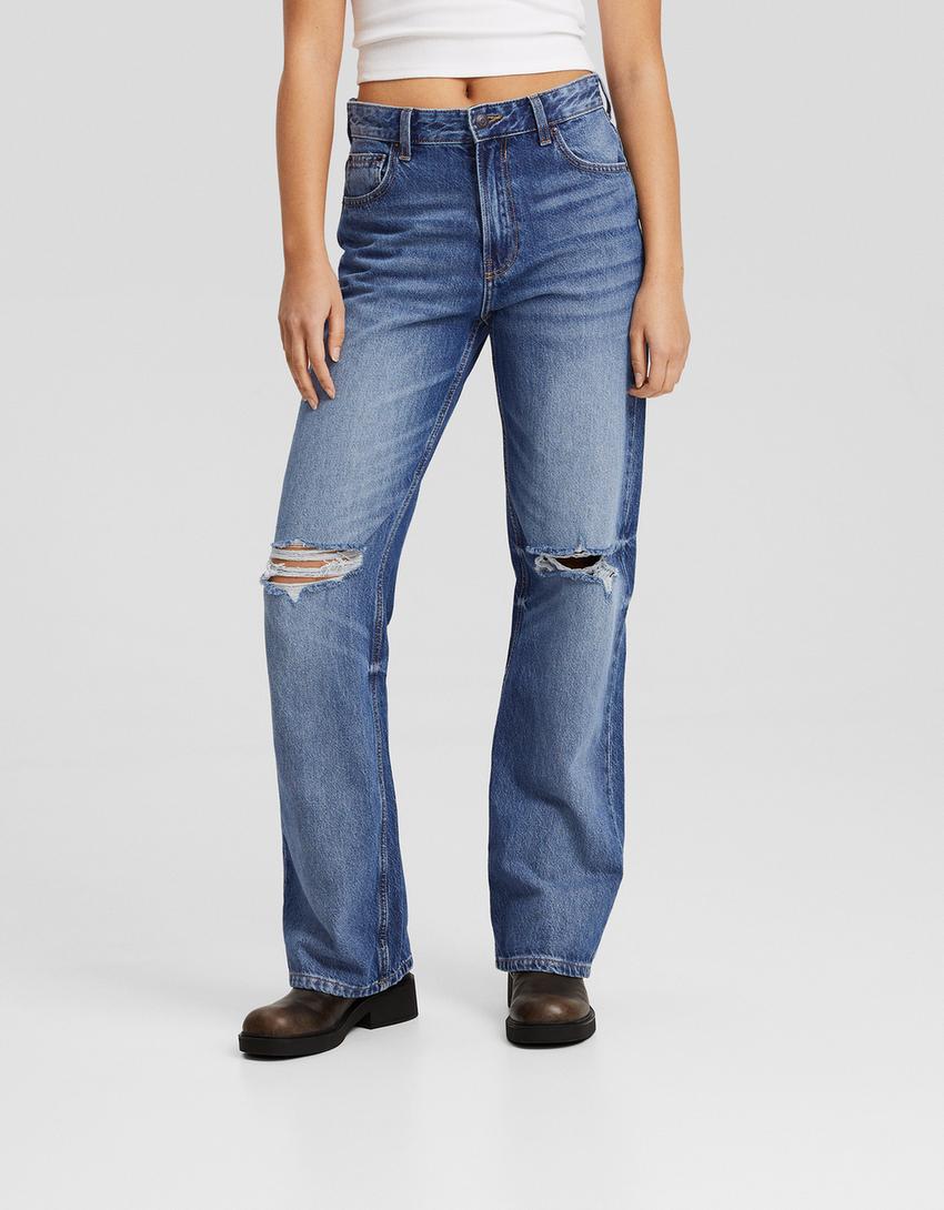 Ripped wide-leg ’90s jeans-Blue-1