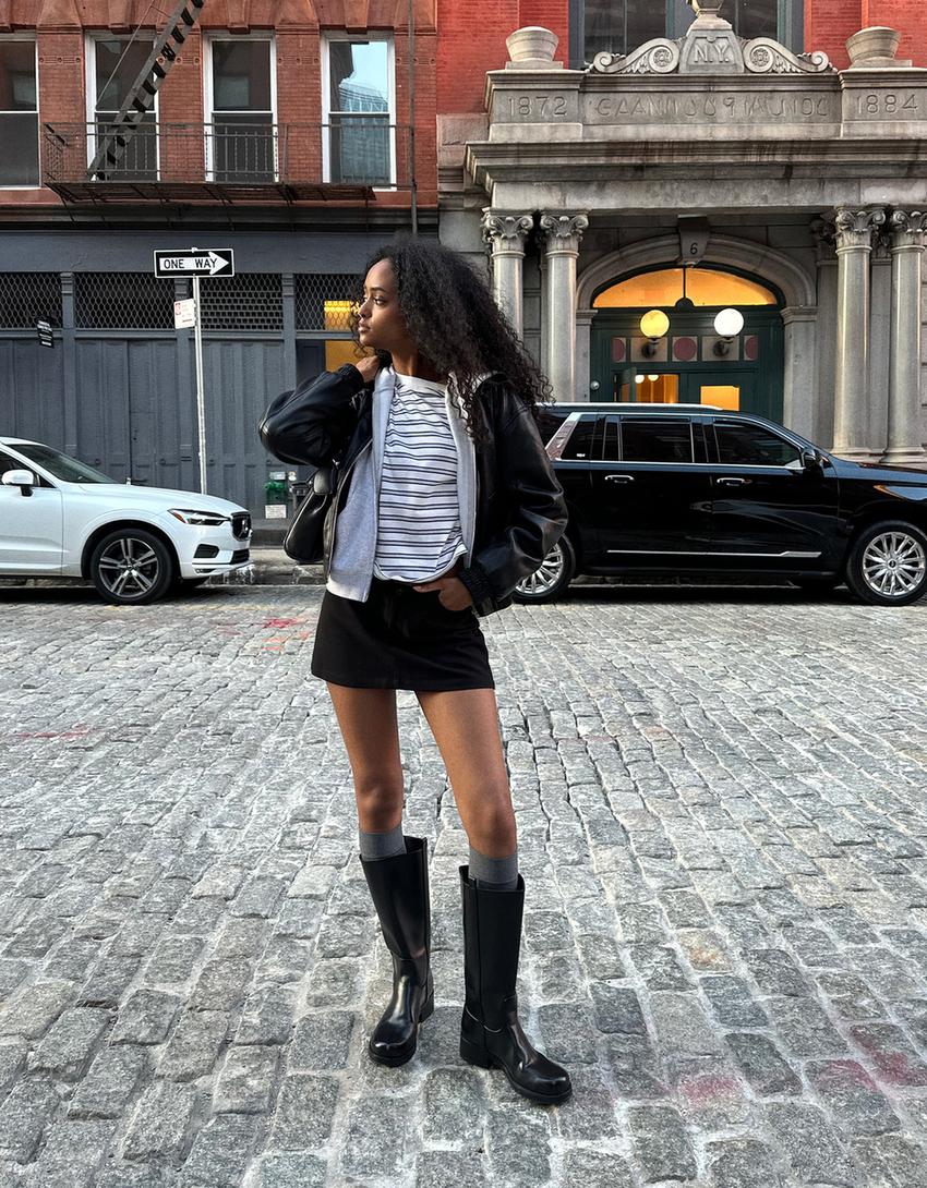 Bota plana caña alta-Negro