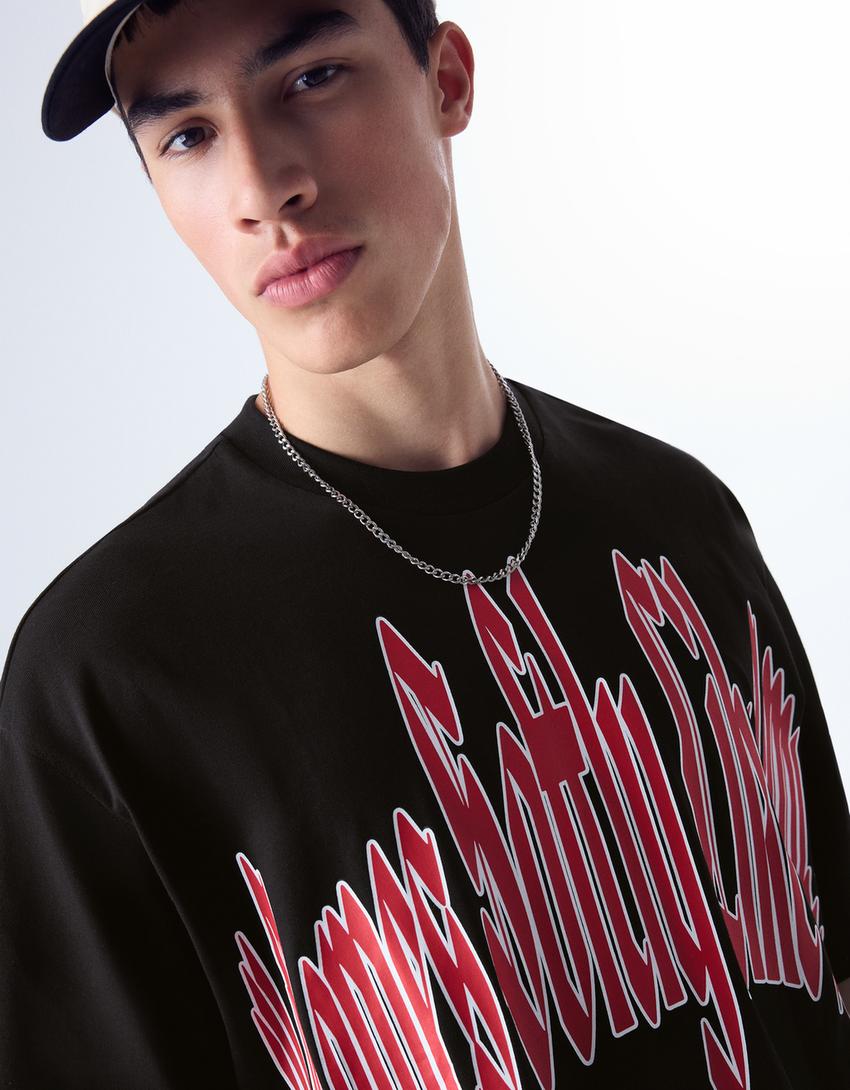 Short sleeve print T-shirt-Black