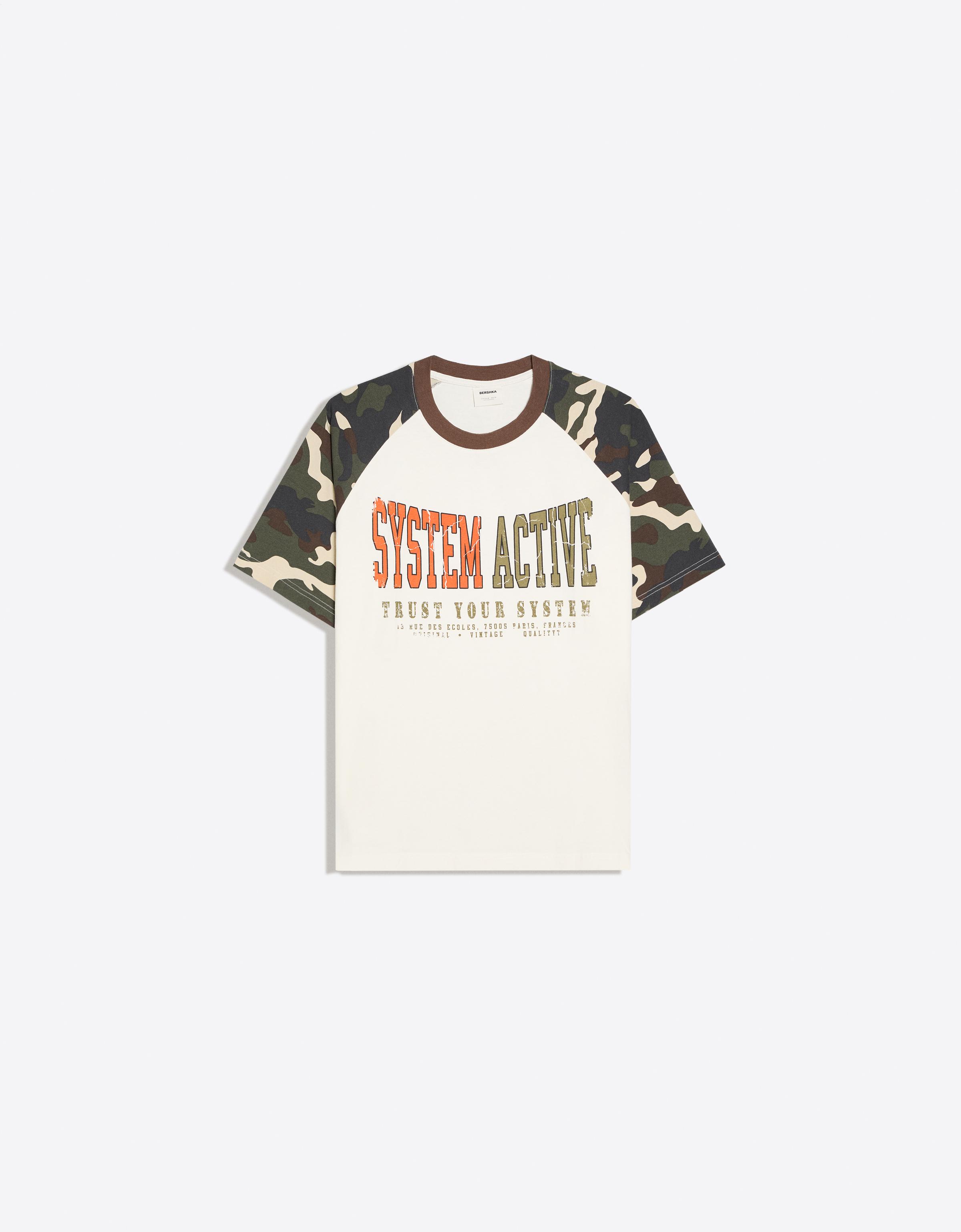 Short sleeve raglan print T-shirt — Off white