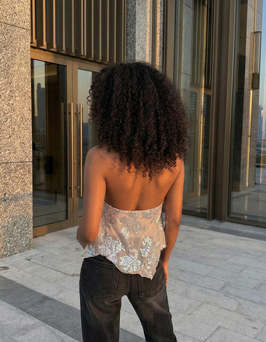 Draped sequin top-Grey