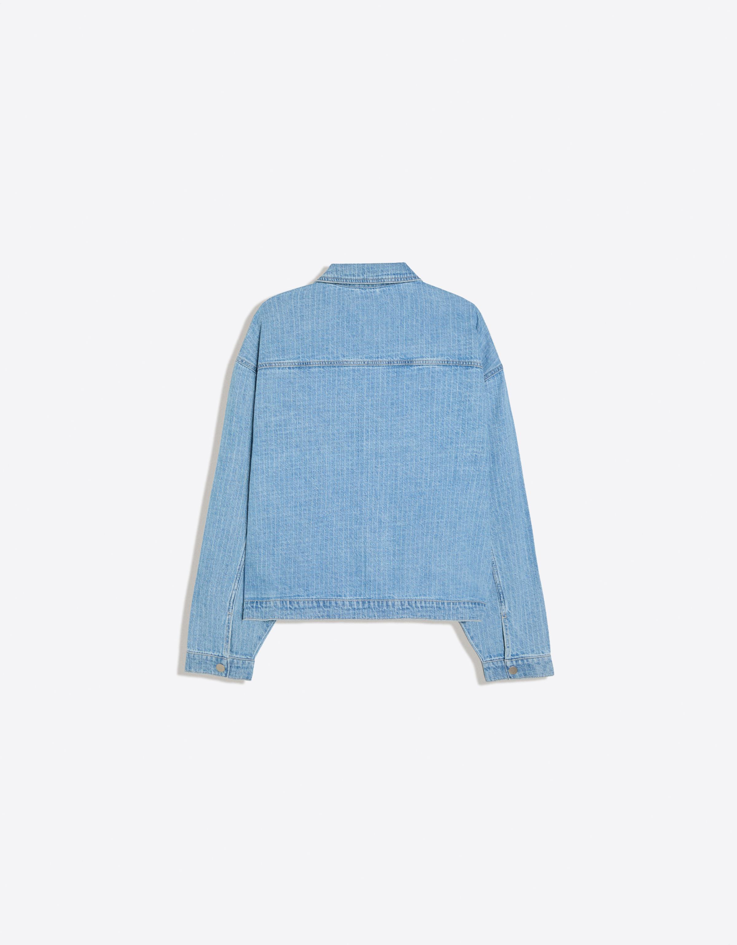 Check texture denim shirt — Light blue