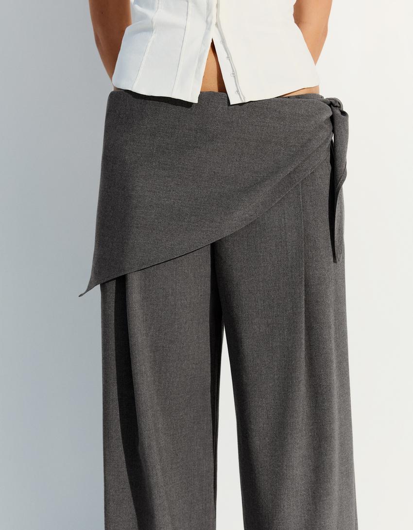 Pensli ve fularlı pantolon-Gri