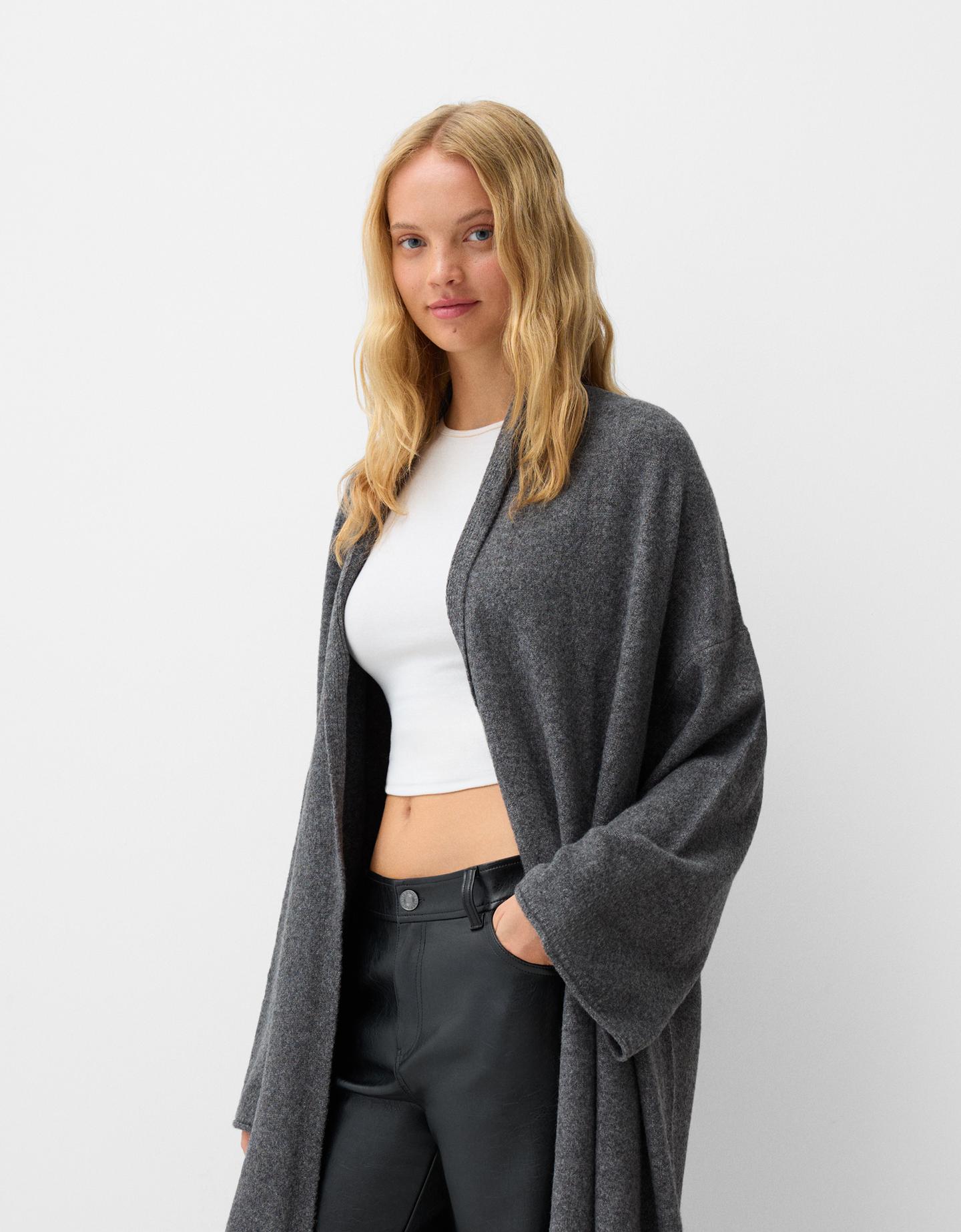 Bershka Chaqueta Maxi Mujer M-L Gris Oscuro