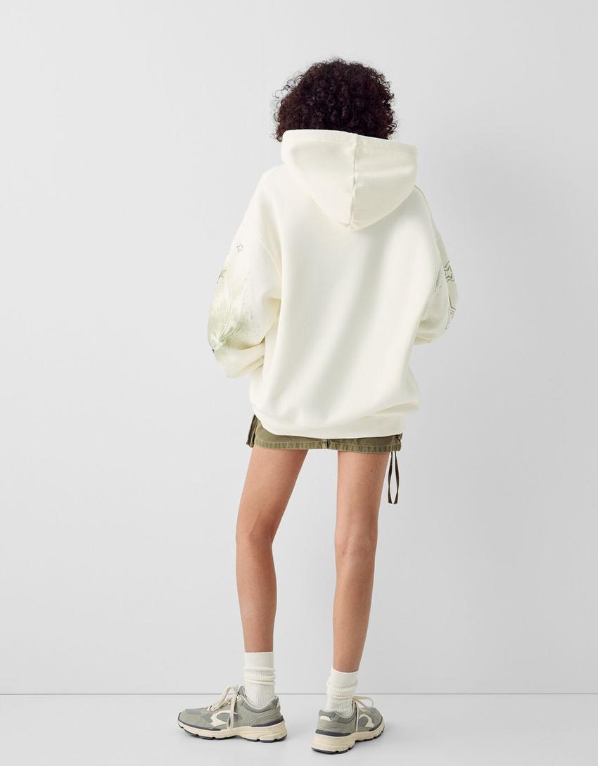 Printed hoodie-Cream