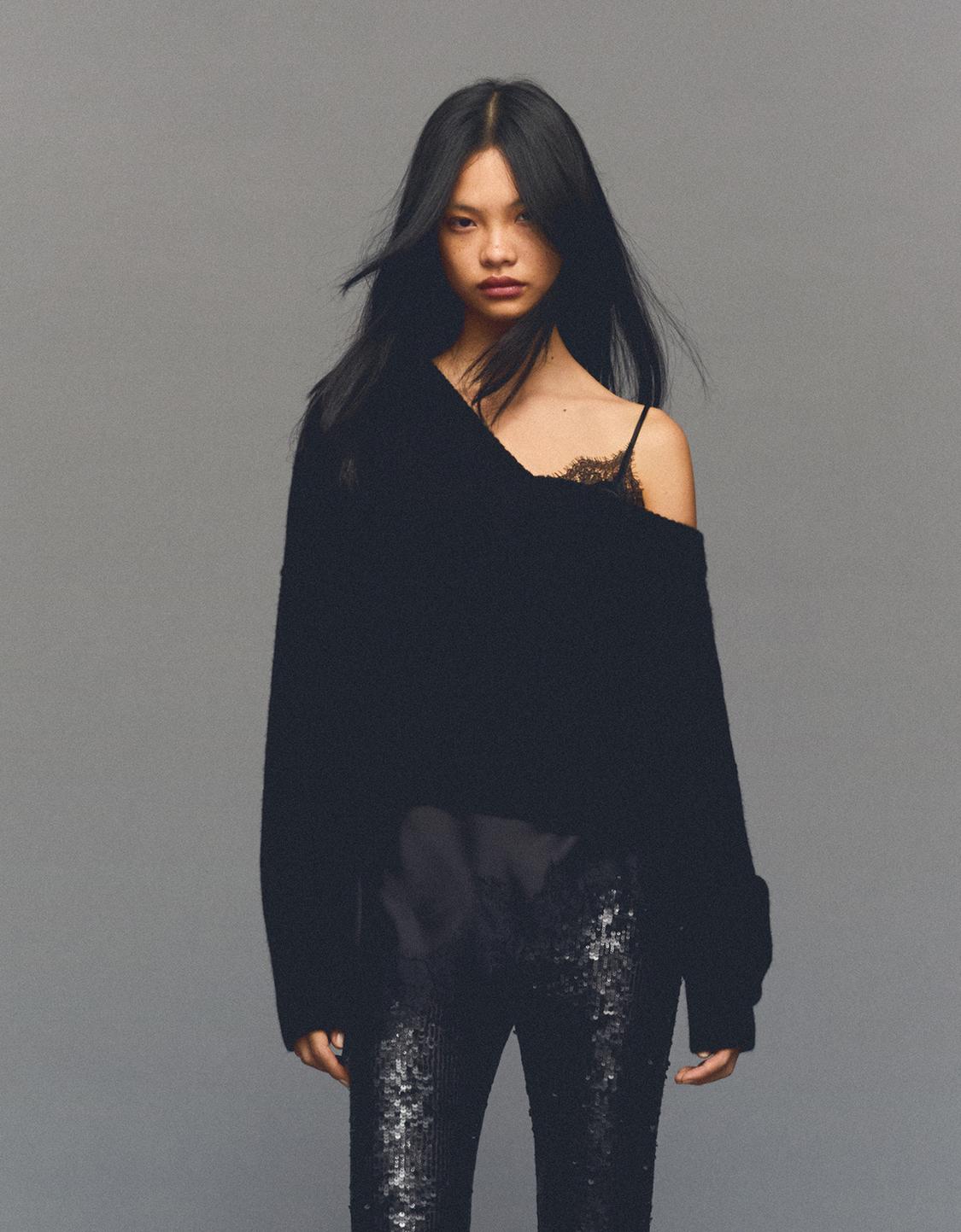 Sweater cropped decote V