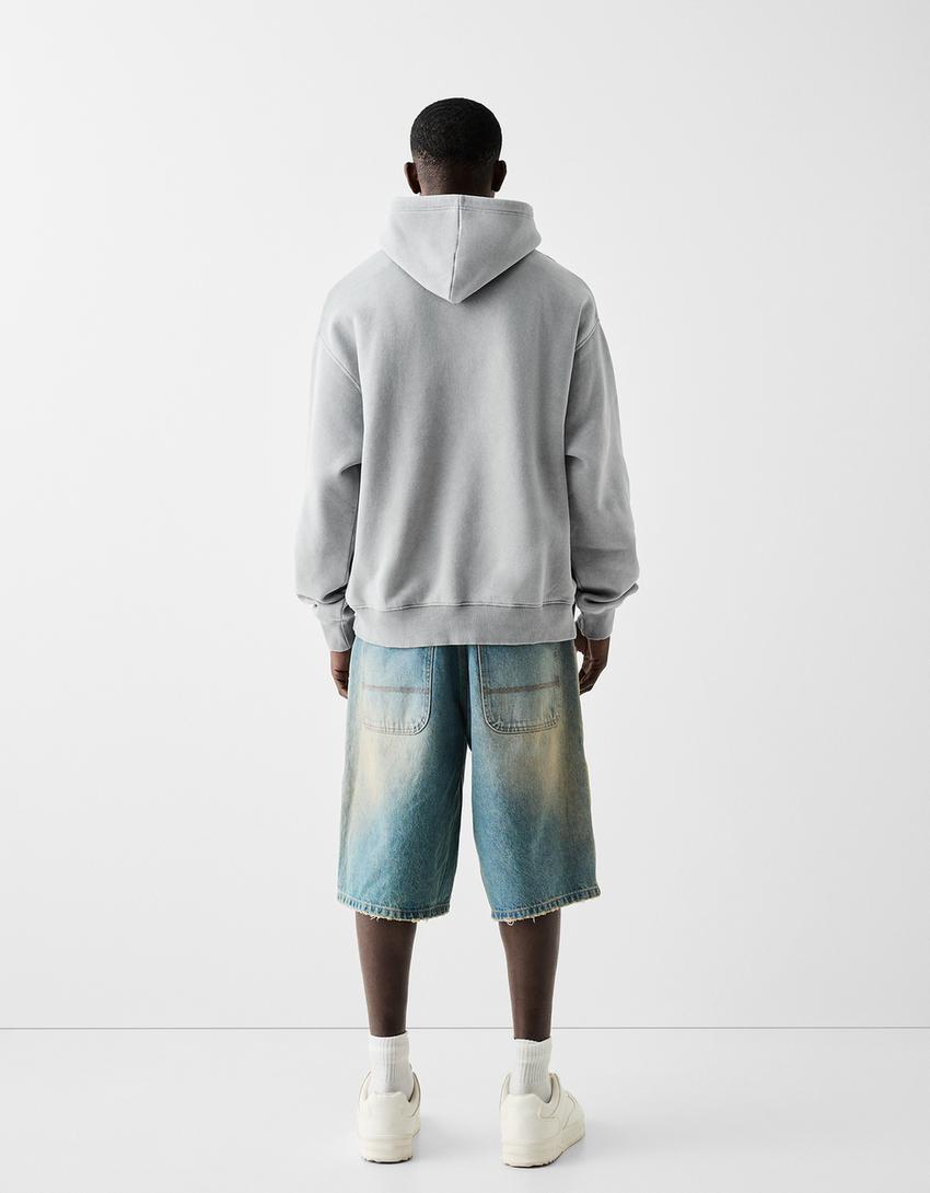 Faded-effect boxy fit hoodie-Grey-1
