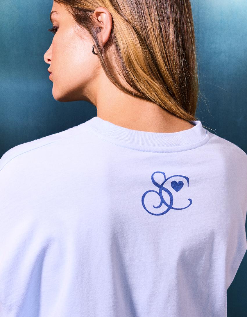 T-shirt Sabrina Carpenter manches courtes imprimé-Bleu clair-1