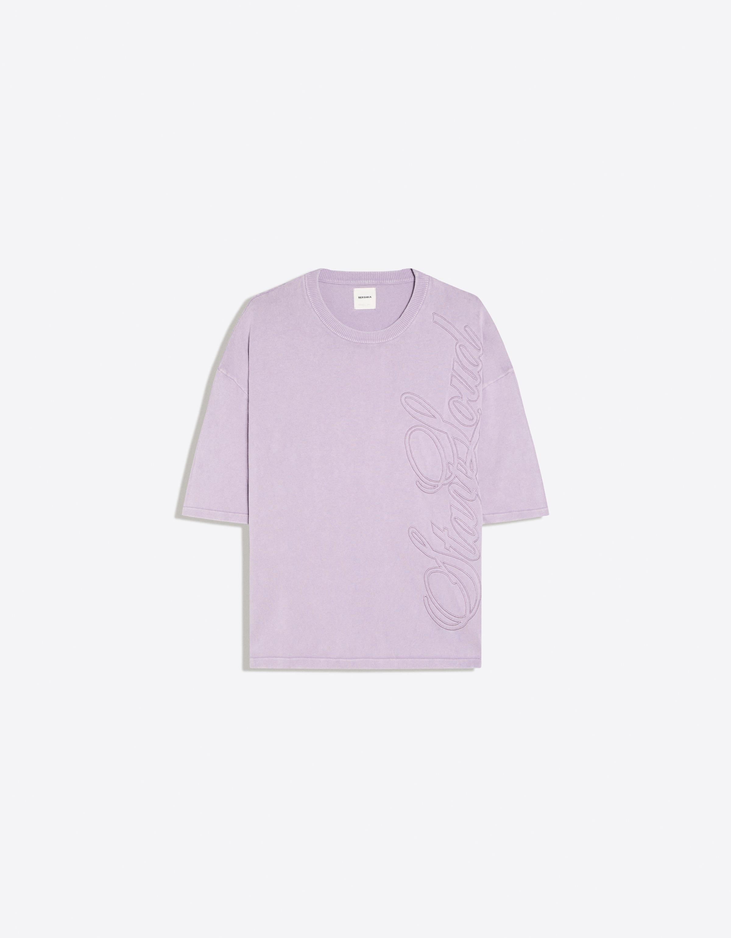 Short sleeve washed effect embroidered T-shirt — Violet
