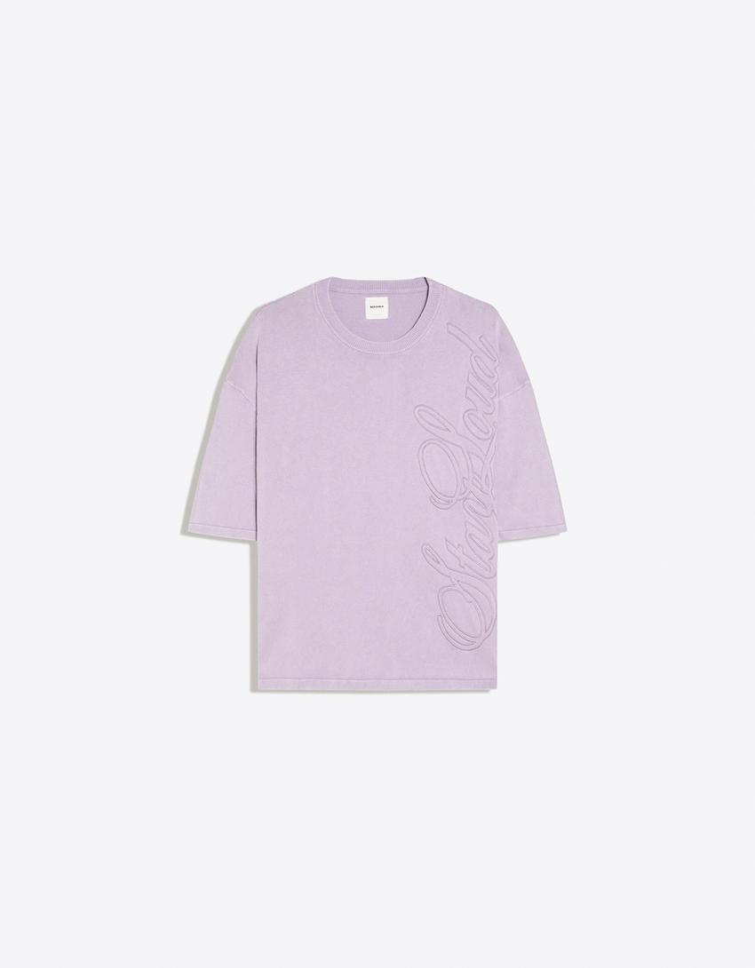 Short sleeve embroidered washed-effect T-shirt-Violet