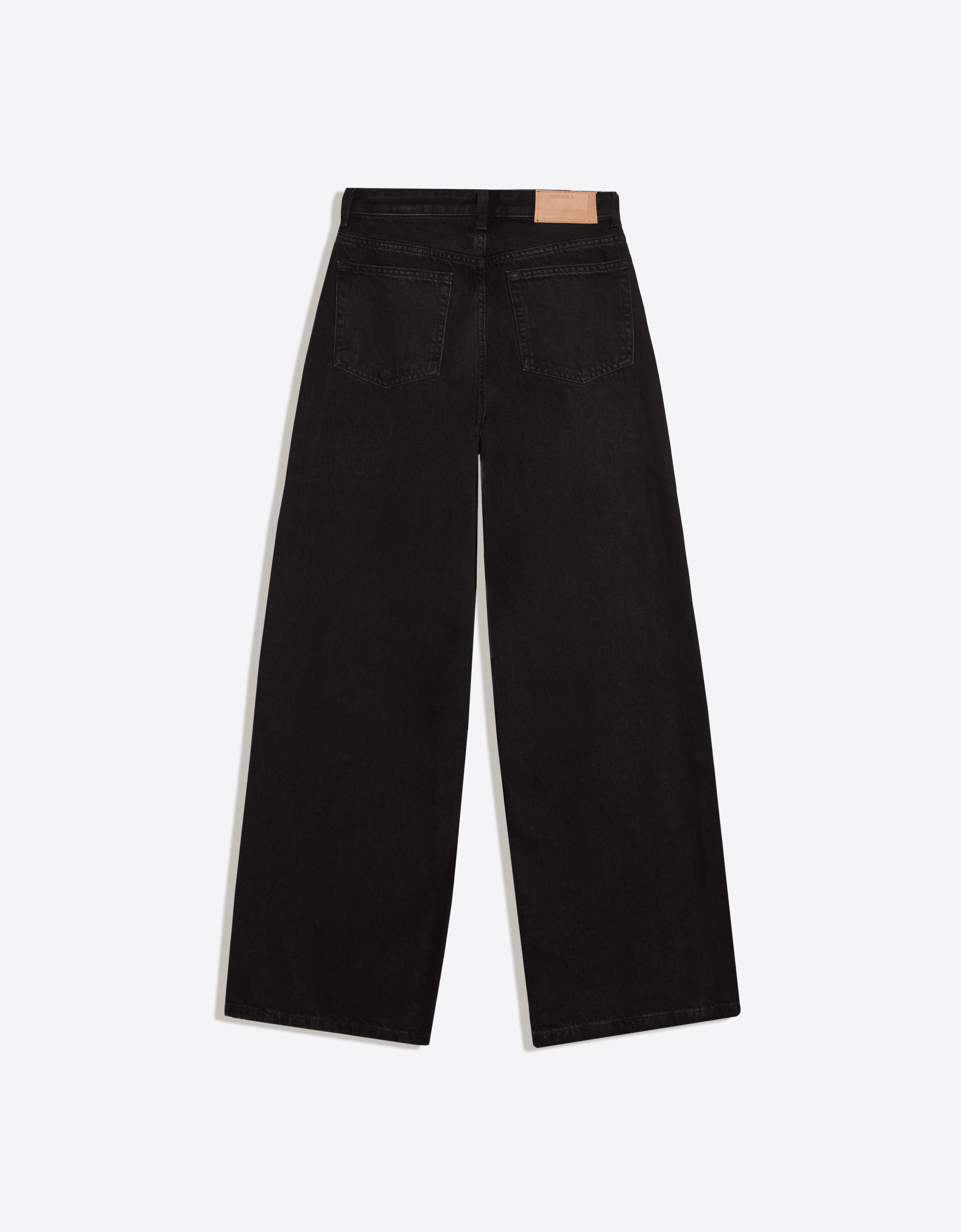 Wide-leg cross-waist jeans — Black