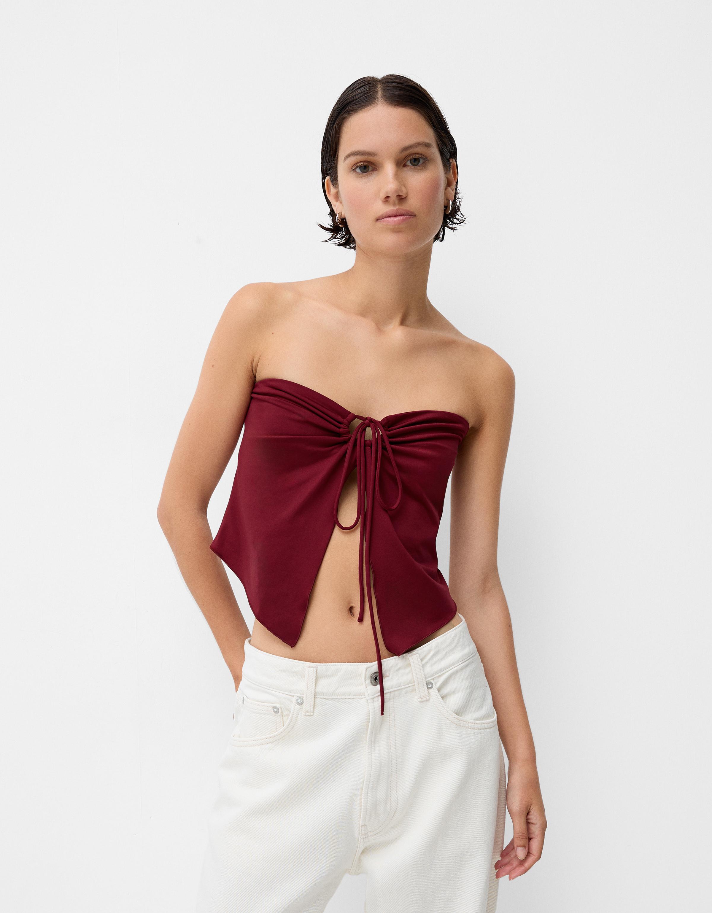 Bershka Bandeau-Top Damen Xs Rot