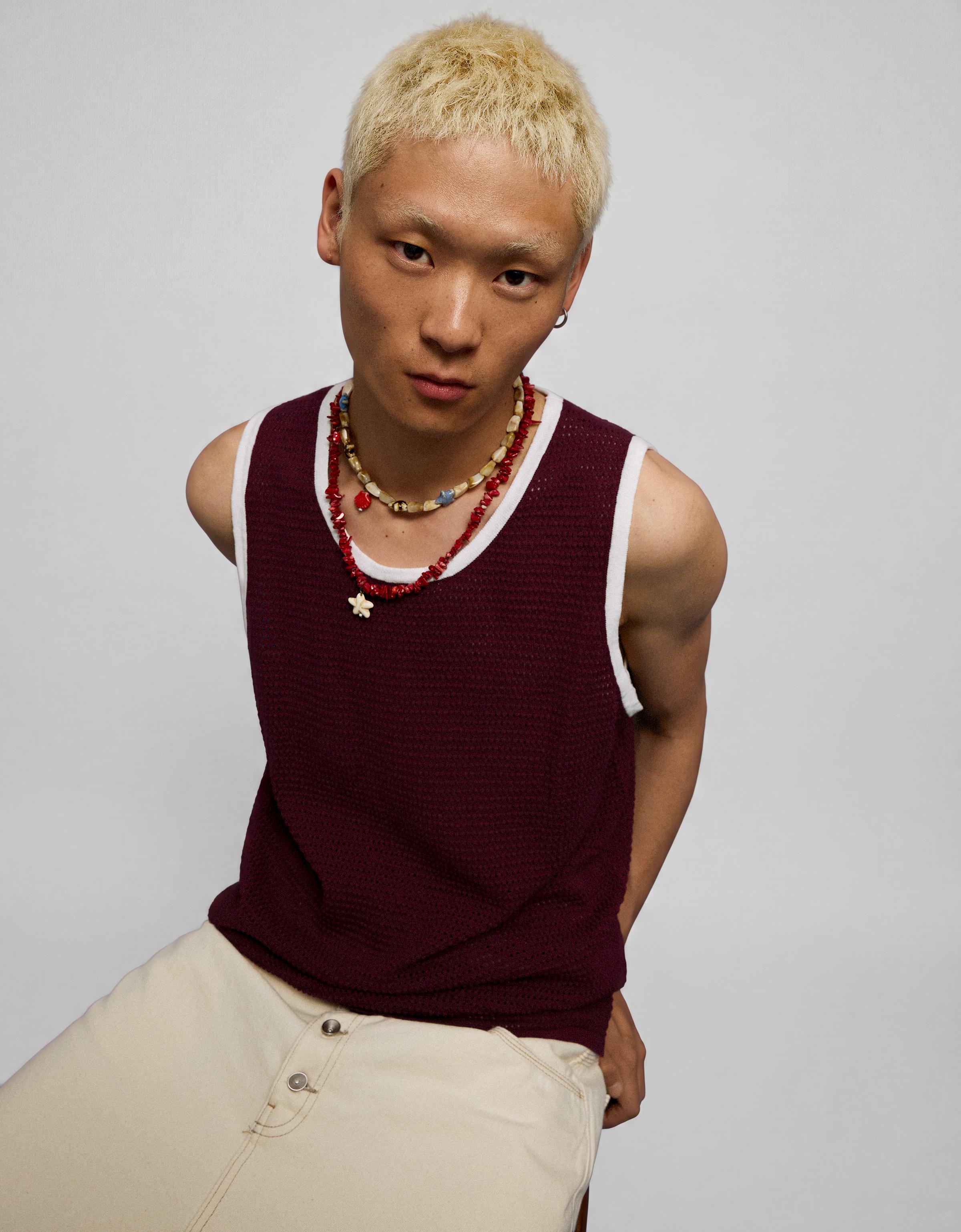 Contrast mesh vest top — Maroon
