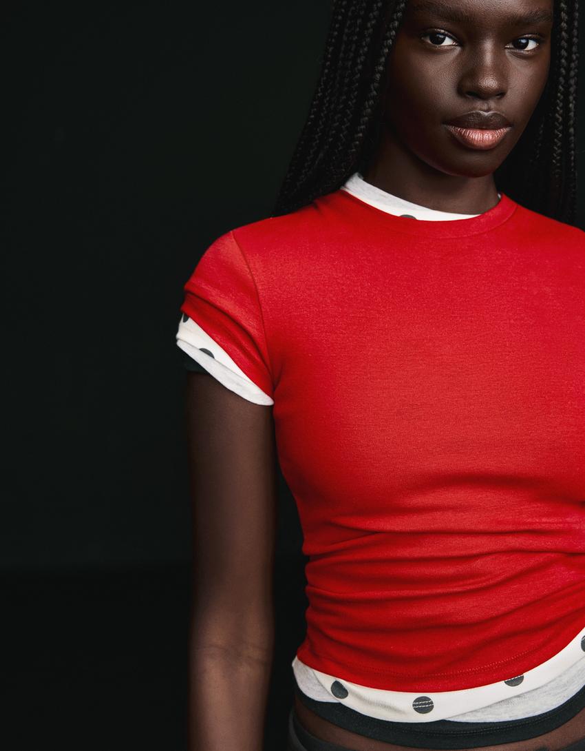 Camiseta manga corta cuello redondo-Rojo