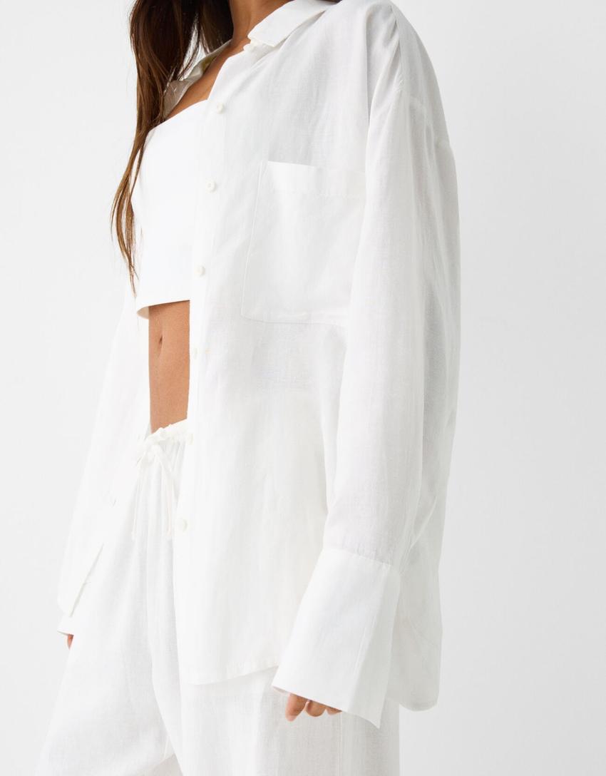 Rustic oversize long sleeve shirt-Off white-2