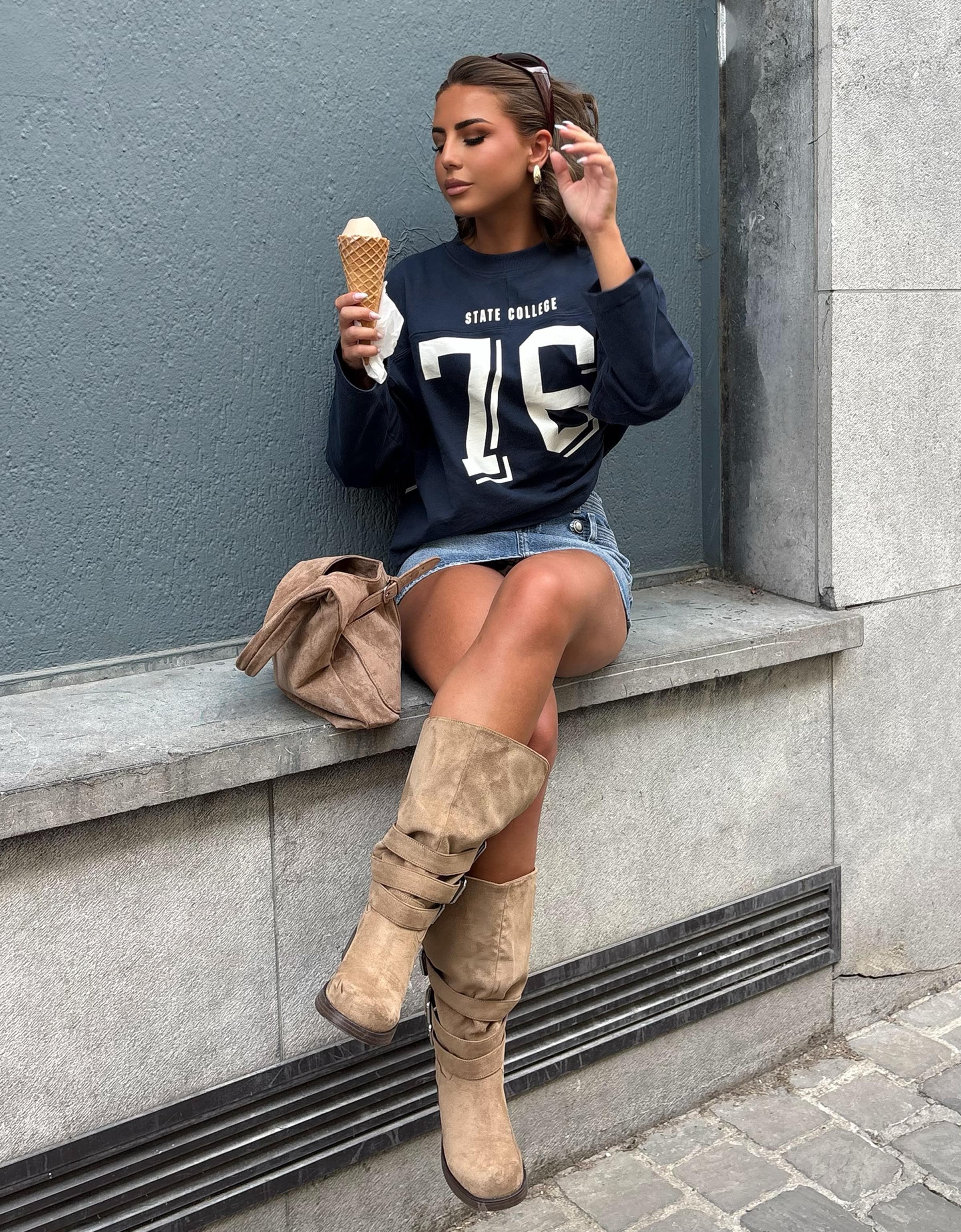 Printed round neck sweatshirt — Navy