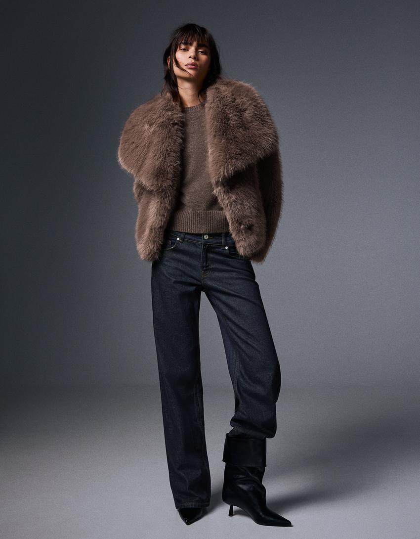 Furry jacket with lapel-Mink