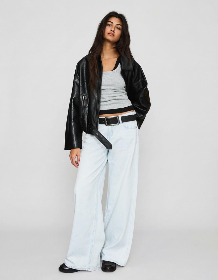 Jeans low-rise kaki lebar-Biru muda