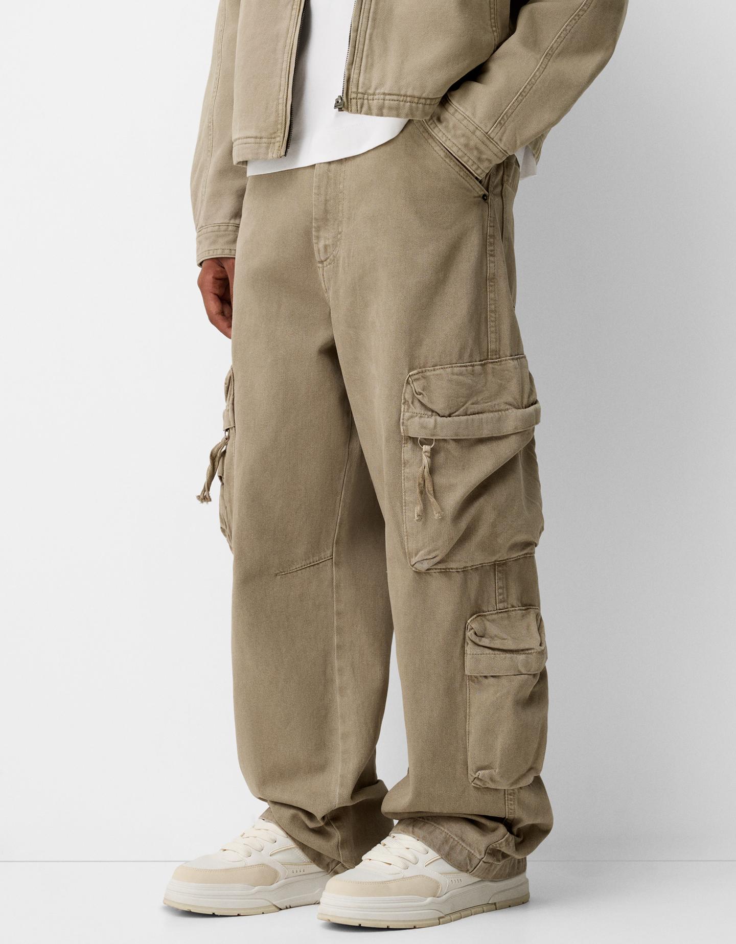 Bershka Pantalón Jogger Multicargo Hombre 40 Camel