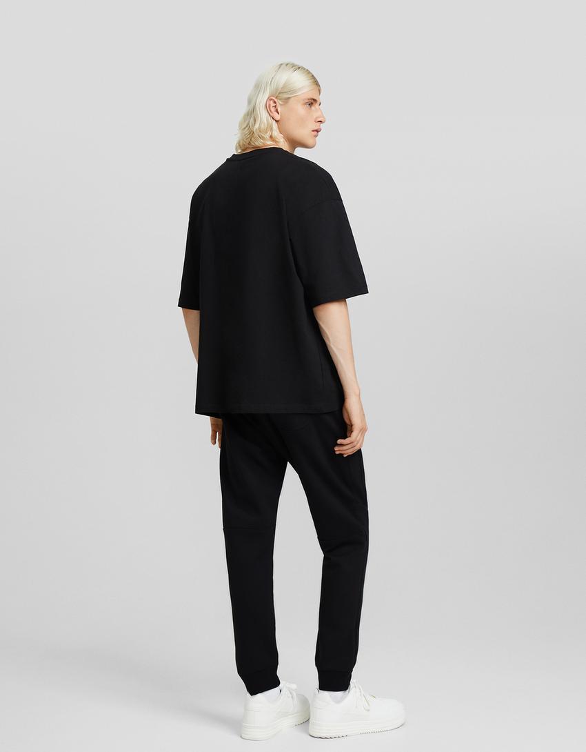 Calças jogger felpa cortes-Preto-2